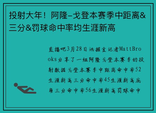 投射大年！阿隆-戈登本赛季中距离&三分&罚球命中率均生涯新高